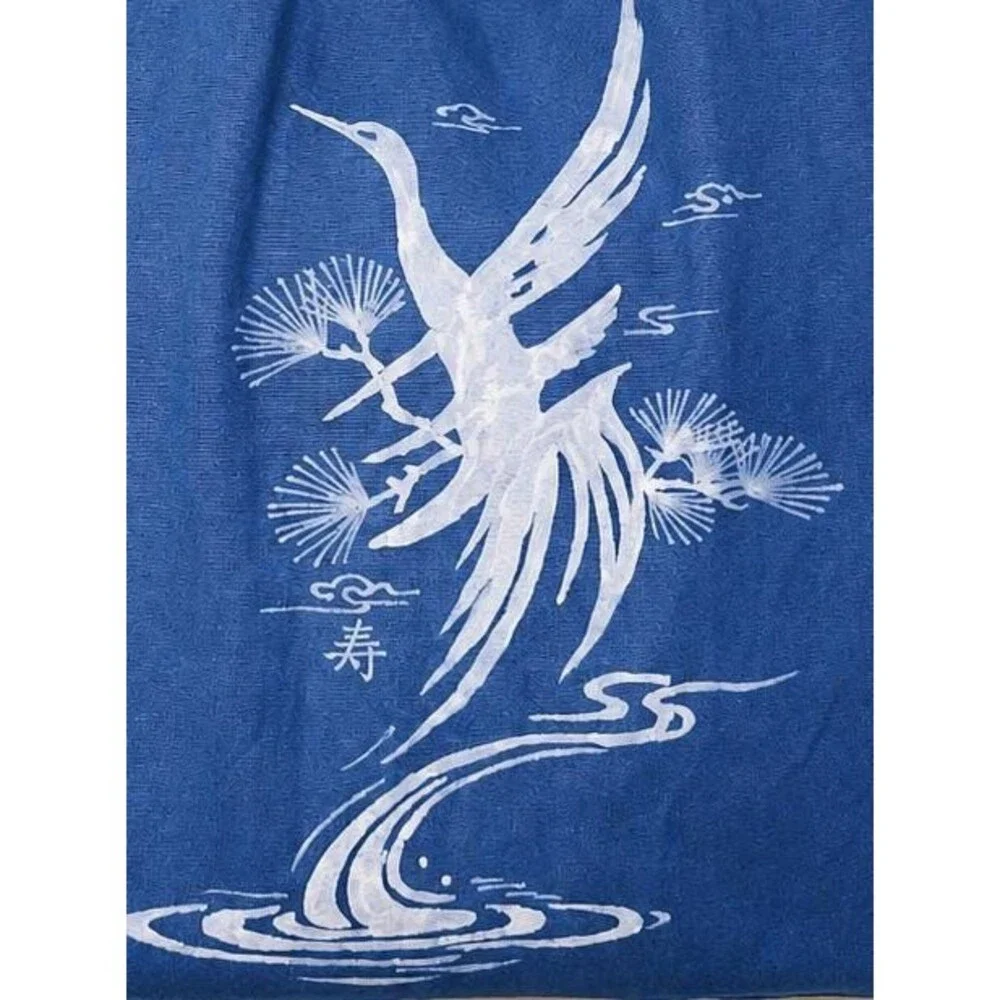 Nüshu Longevity Batik Tote Bag, Natural Indigo Pine & Crane Canvas Bag, Handmade